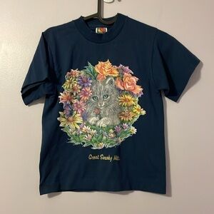 Fruit of the Loom Best T-shirt Vintage Cat Floral Great Smokey Mountain 10-12